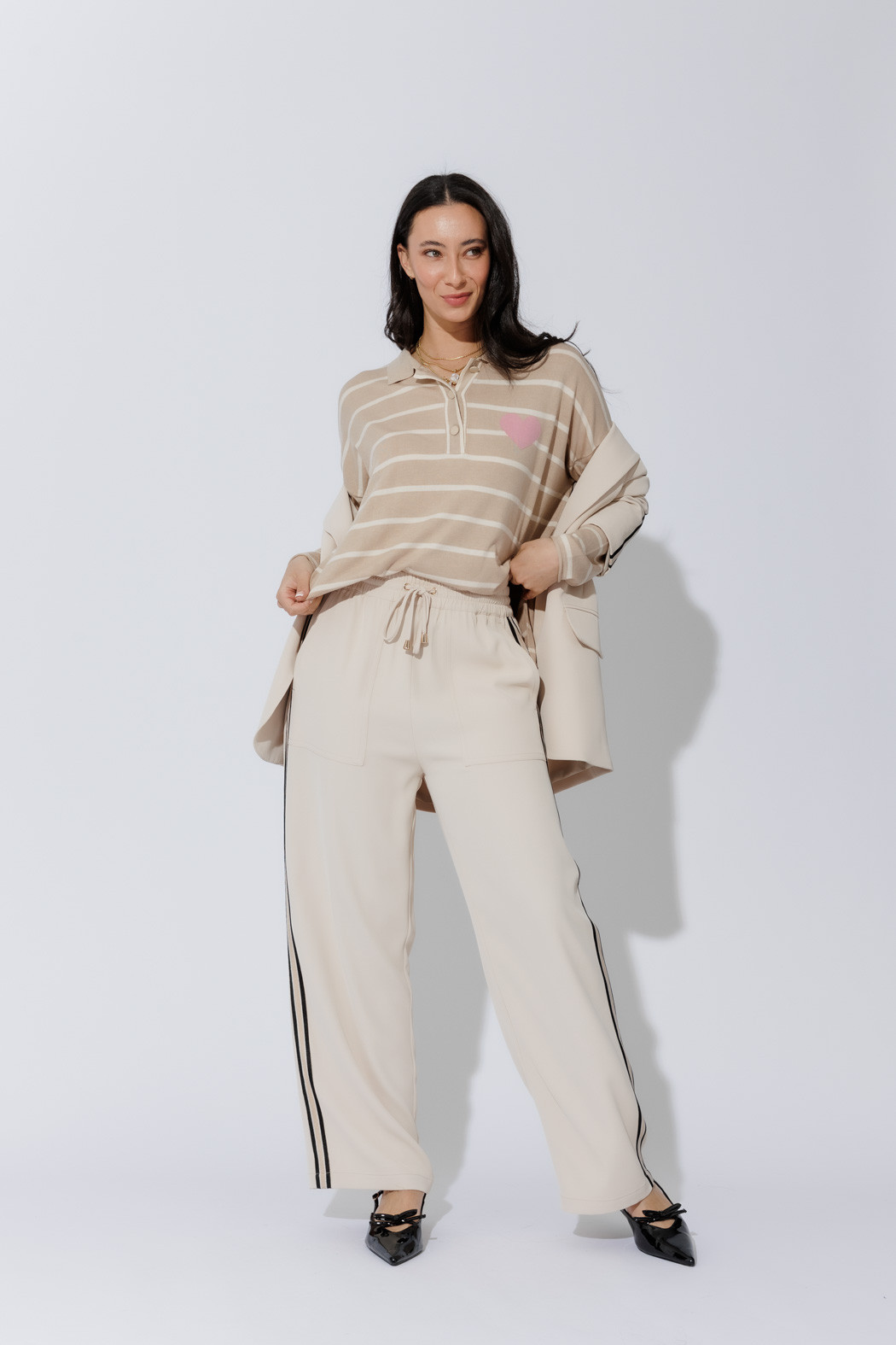 Beige Stripe Sport Pant| Women's Pants