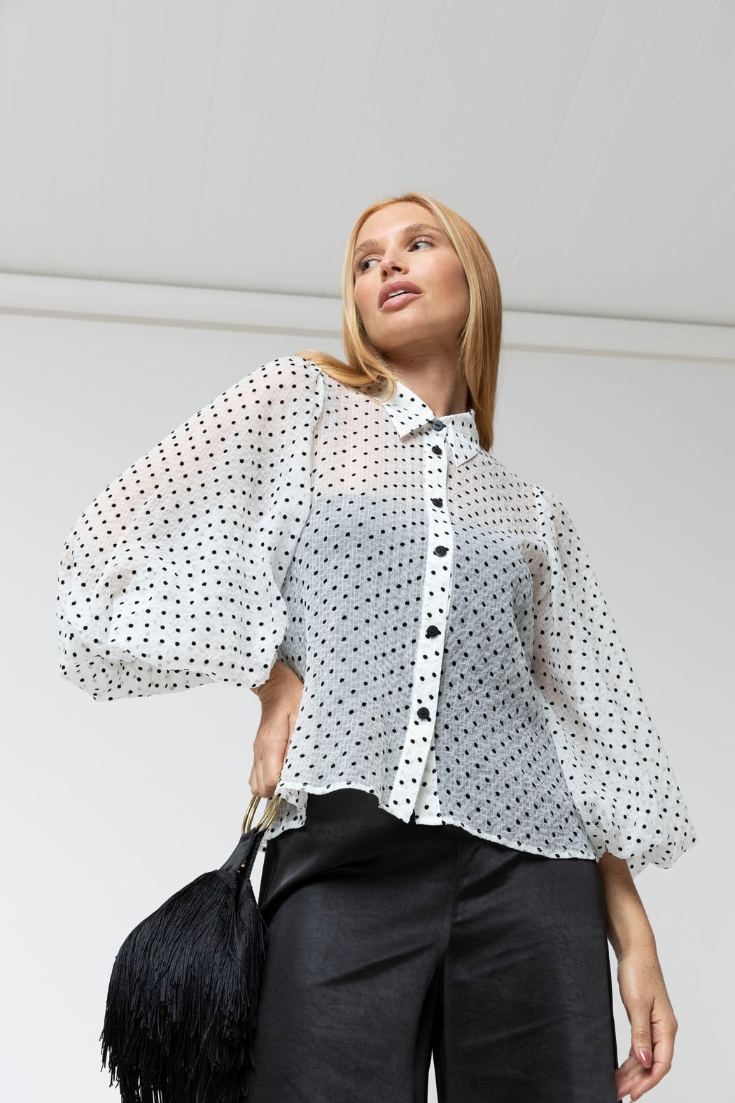 white dot blouse