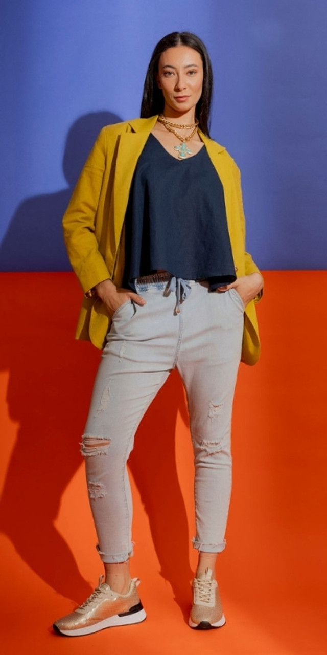 OI - Navy Linen Cami and Drawstring Jeans