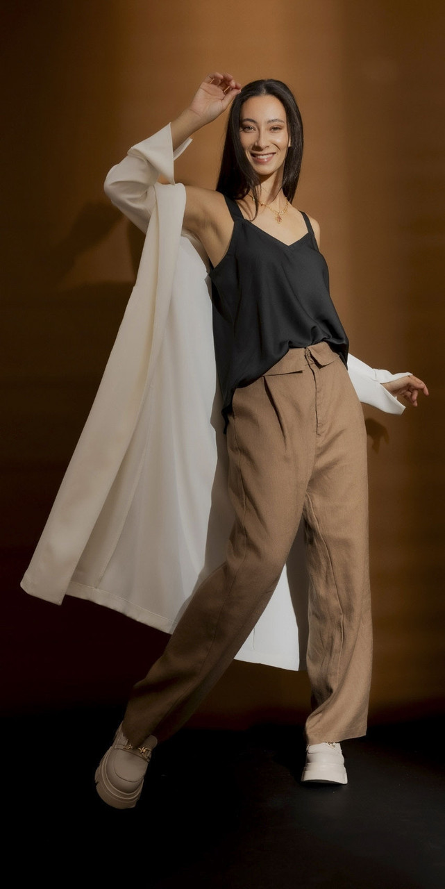 OI - JAN - Black Cami with Cocoa Paperbag Pants