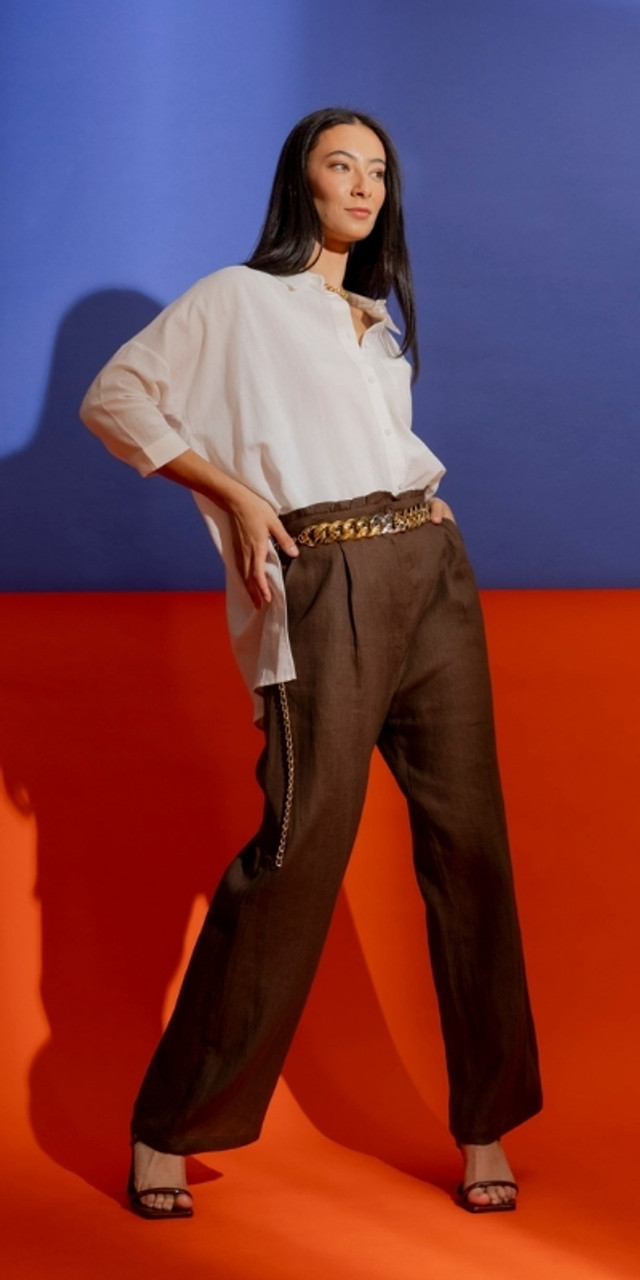 OI - Latte Linen Vogue Pant and White Shirt
