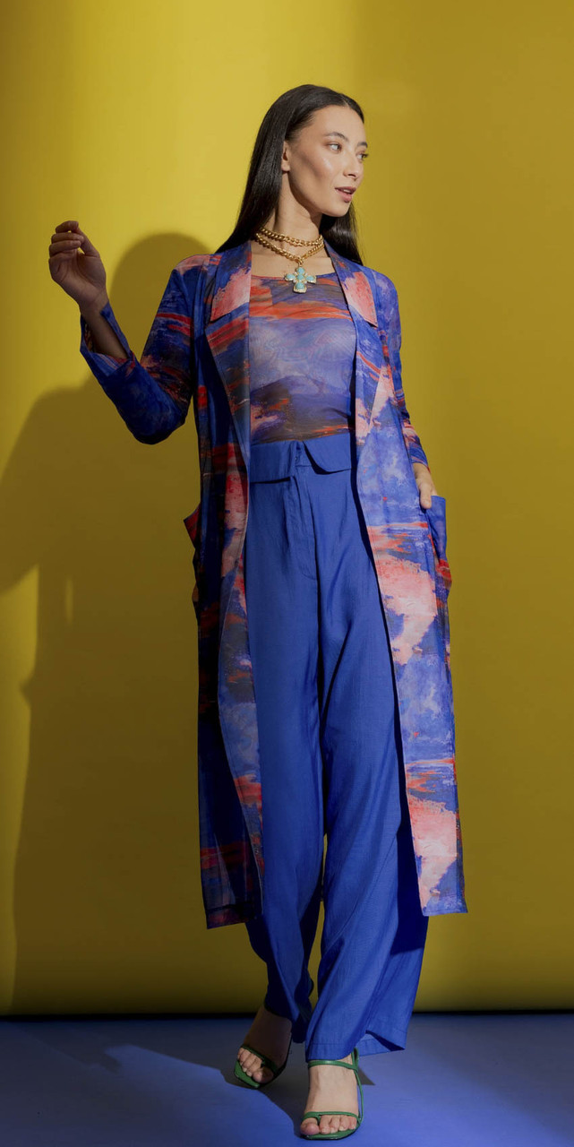 OI - DEC - Blue Mesh Trench and Paperbag Pants