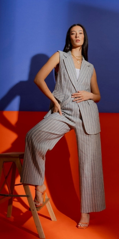OI - Blue Stripe Vest and Blue Stripe Cleo Pant