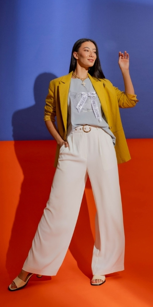 OI - White Euro Cleo Pants and Chartreuse Blazer