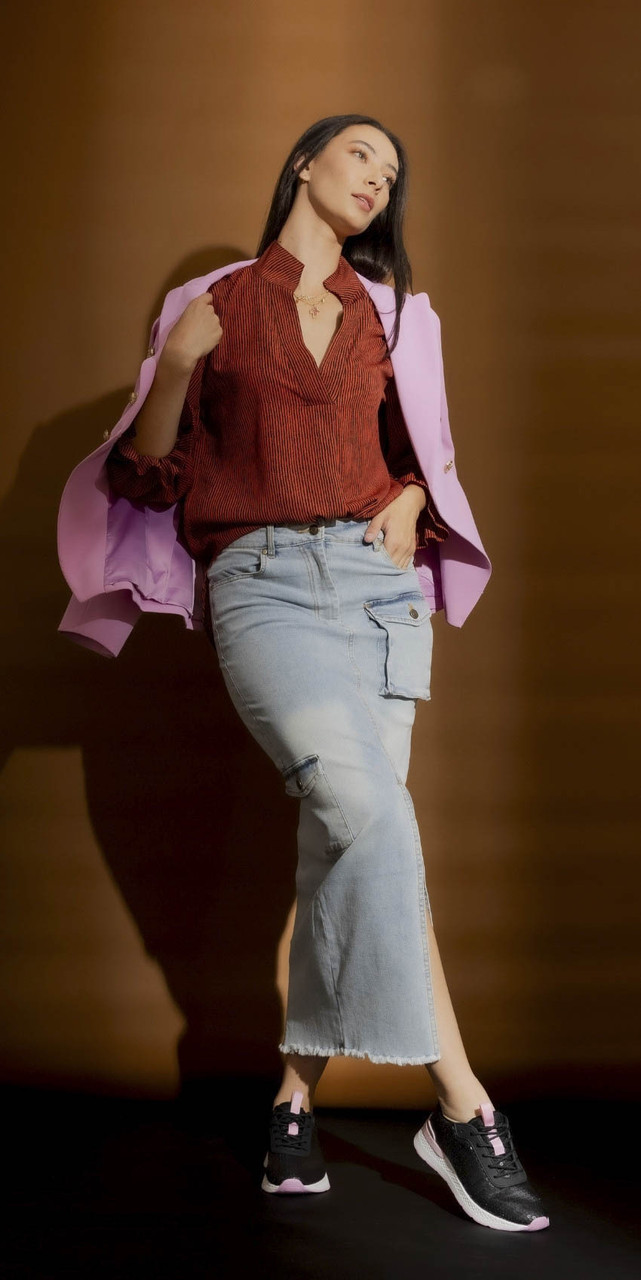 OI - JAN - Animal Blake Shirt with Denim Skirt