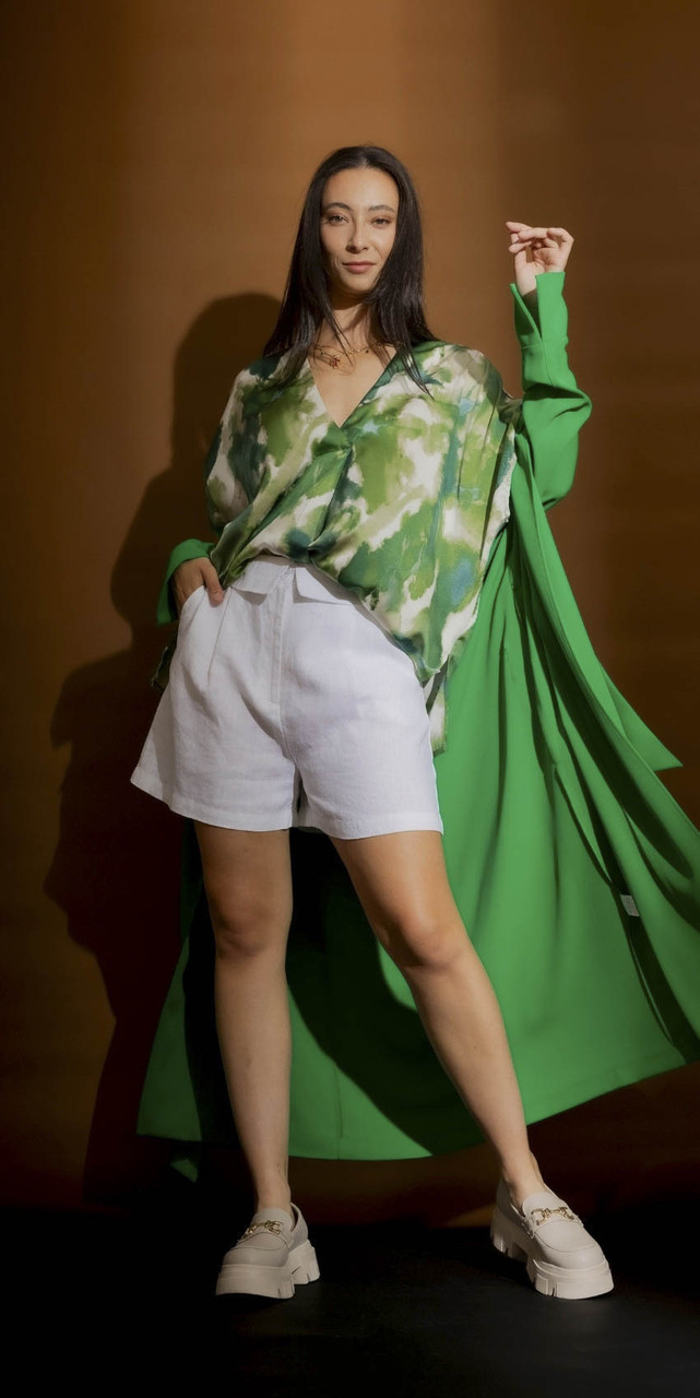 OI - JAN - Green Bondi Top with White Linen Short