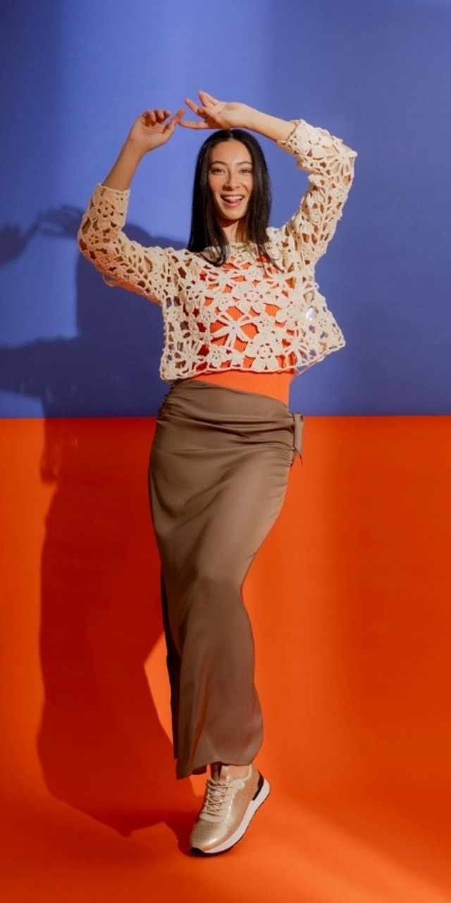 OI - Cocoa Tie Waist Skirt and Natural Knit