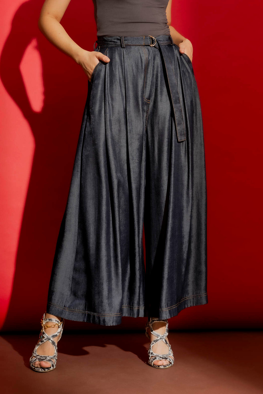 Semi-Sheer Wide Leg Culotte Pants