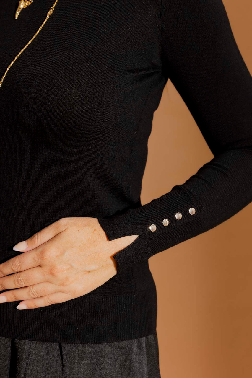 Black Fine Knit Crew Jumper Women's Knitwear - Main Image