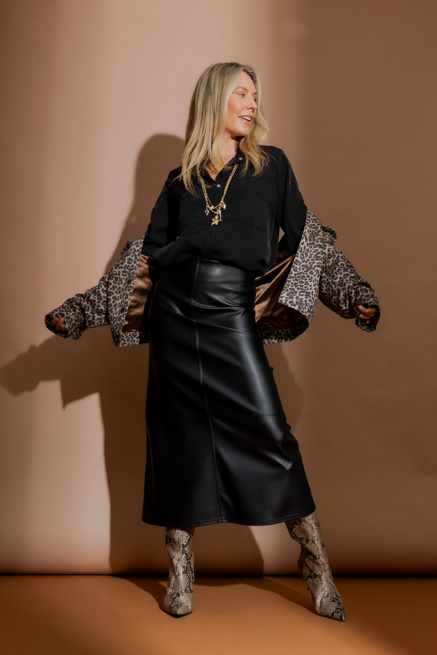 Black Faux Leather Skirt| Women's Skirts - Main Image