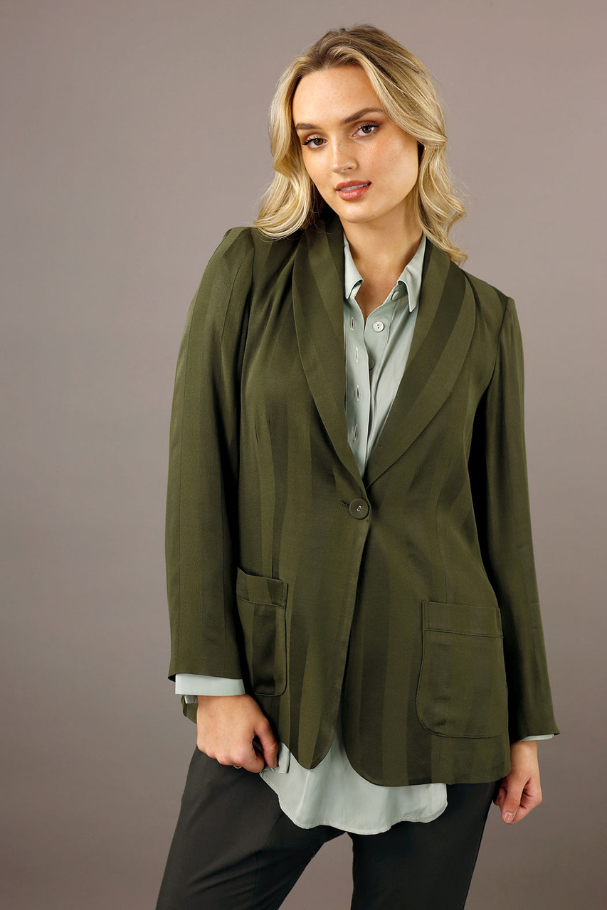 Khaki Satin Stripe Shawl Blazer SALE Motto