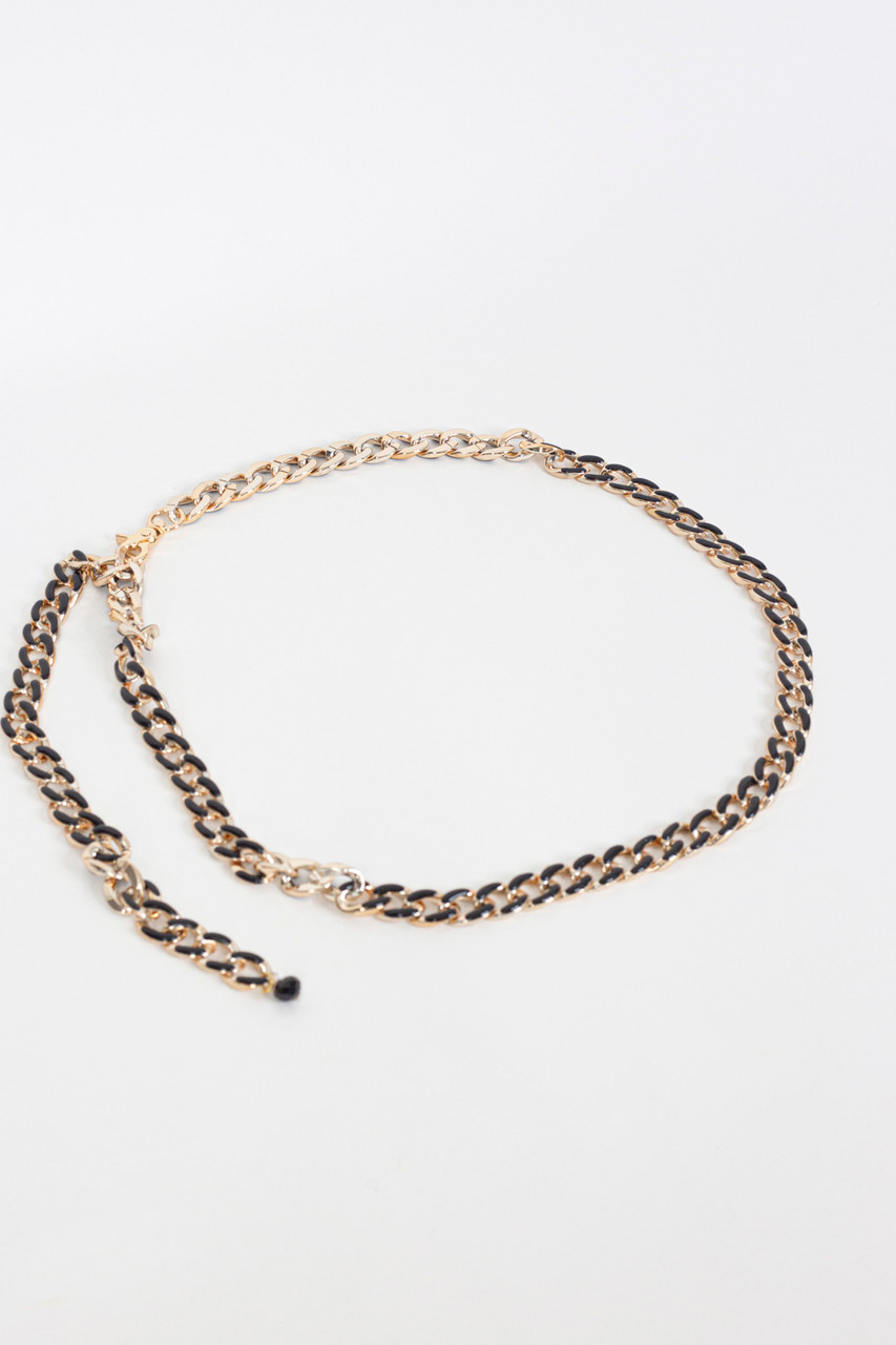 Black and Gold Chain Belt Womens Pants Motto Fashions