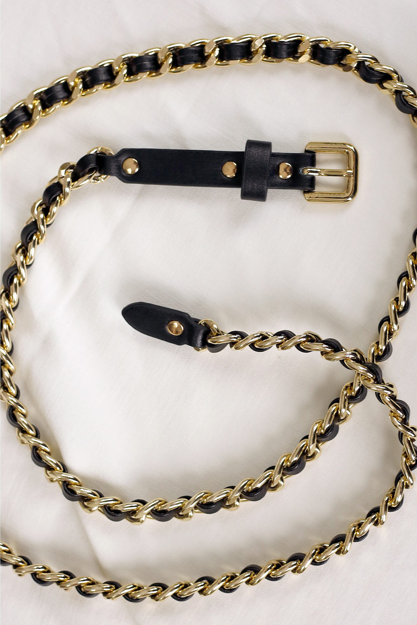 Black & Gold Chain Belt Shop women's belts online Motto Fashions