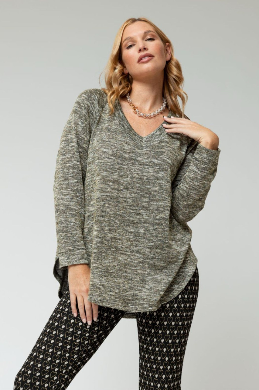 Black Gold Sparkle V Neck Top Jumper Women's Jumpers Motto Fashions