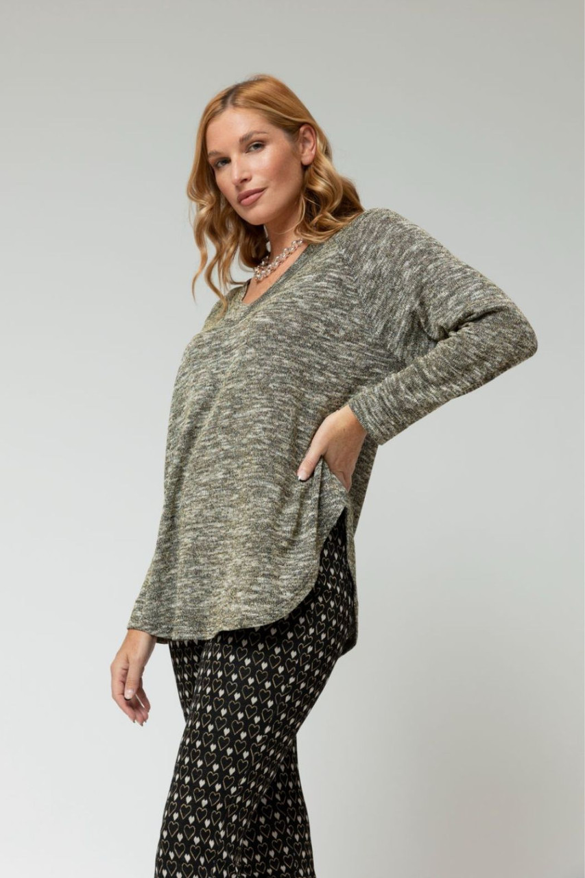 Black Gold Sparkle V Neck Top Jumper Women's Jumpers Motto Fashions