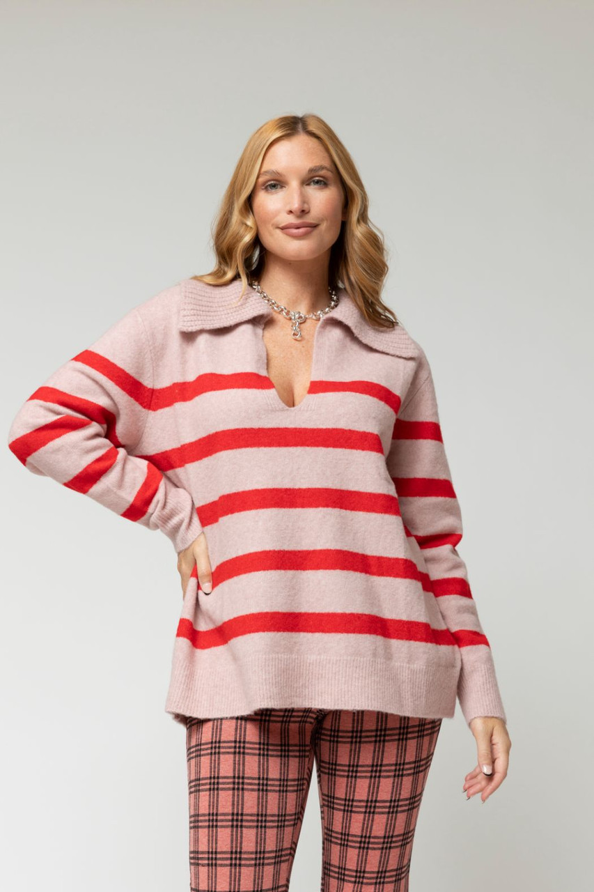 Pink Red Chunky Stripe Knit Jumper Women s Top Motto Fashions