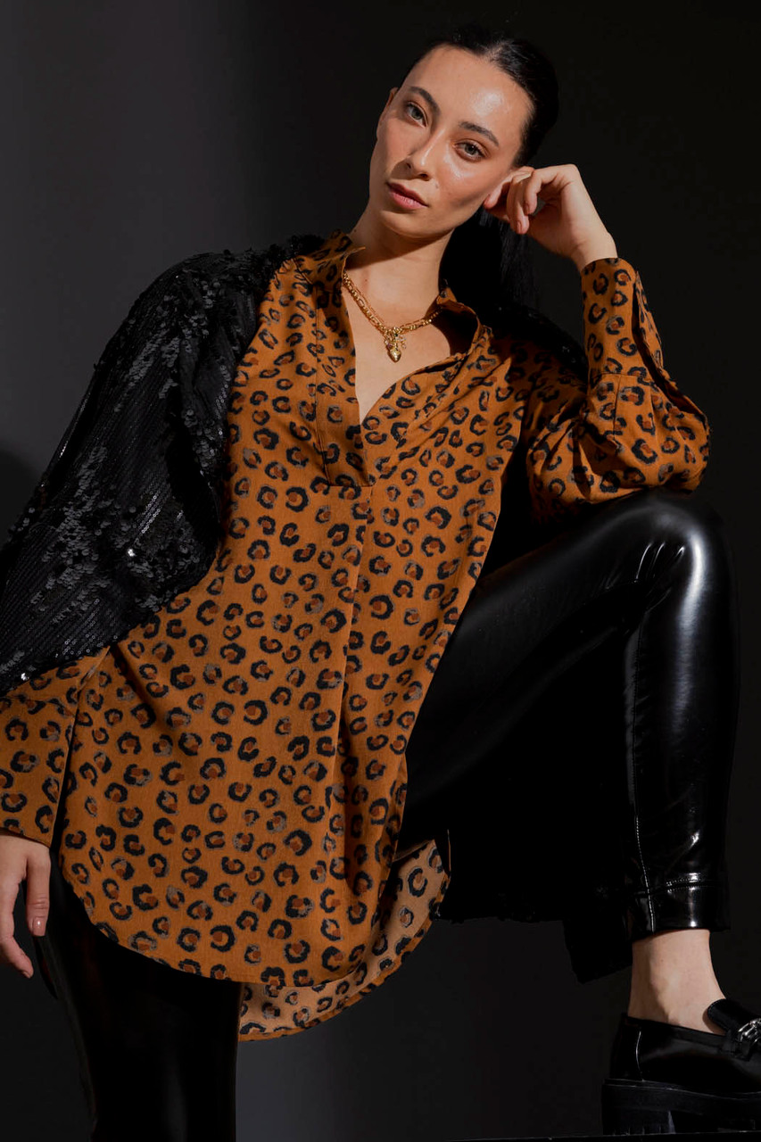 Tan Animal Blogger Shirt | Women's Shirt - Motto Fashions