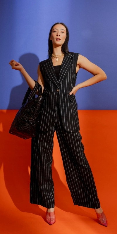 OI - Black Stripe Vest and Black Stripe Cleo Pant