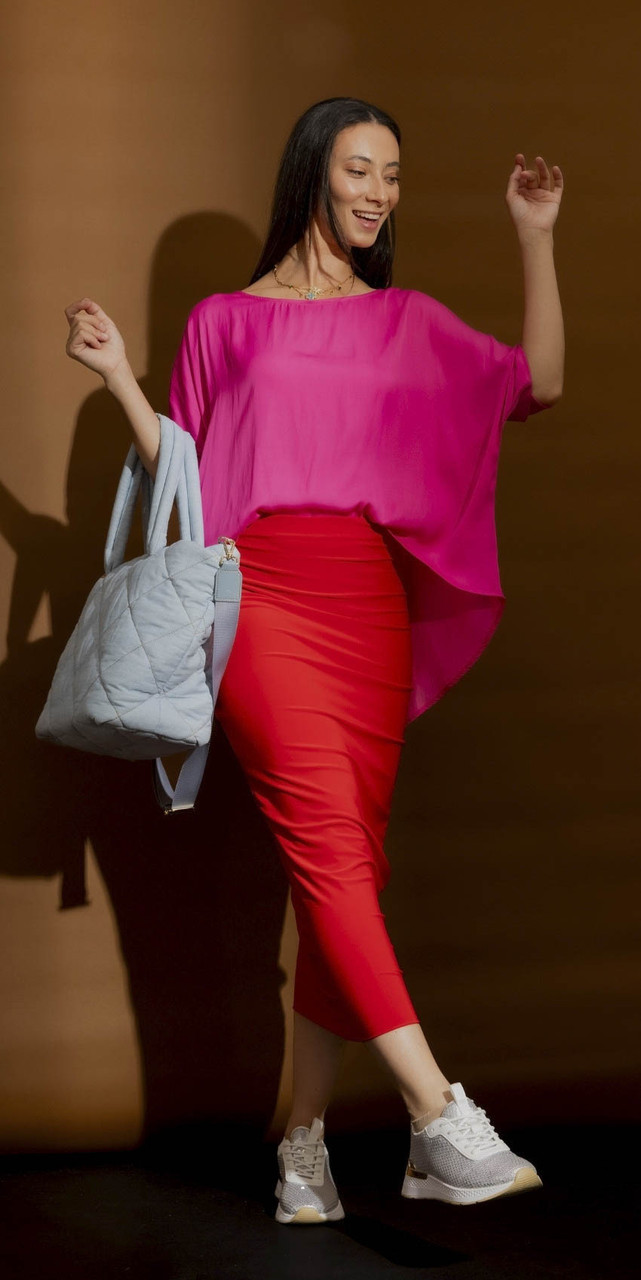 OI - JAN - Red Tube Skirt with Pink Hi-Lo