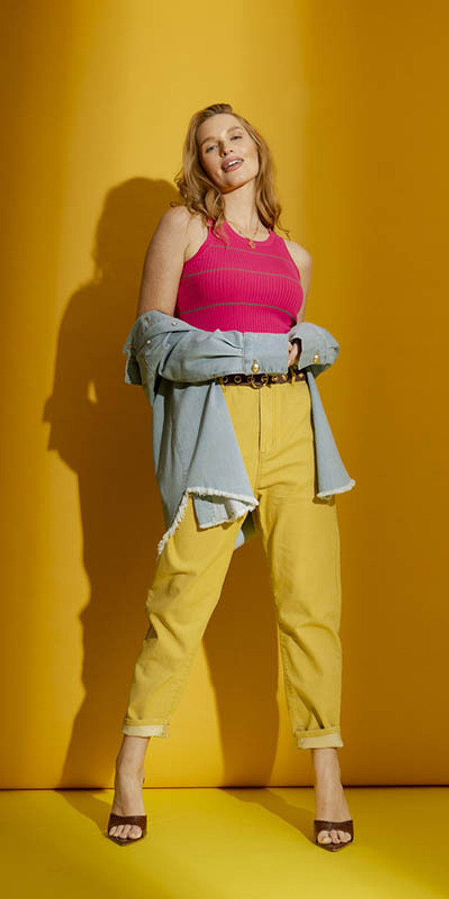 OI - Chartreuse paperbag jean and cami