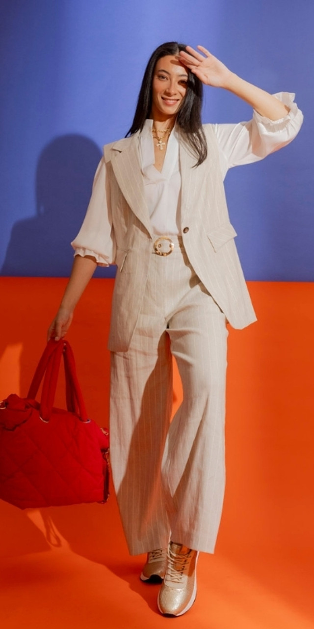 OI - Natural Stripe Vest and Cleo Pant