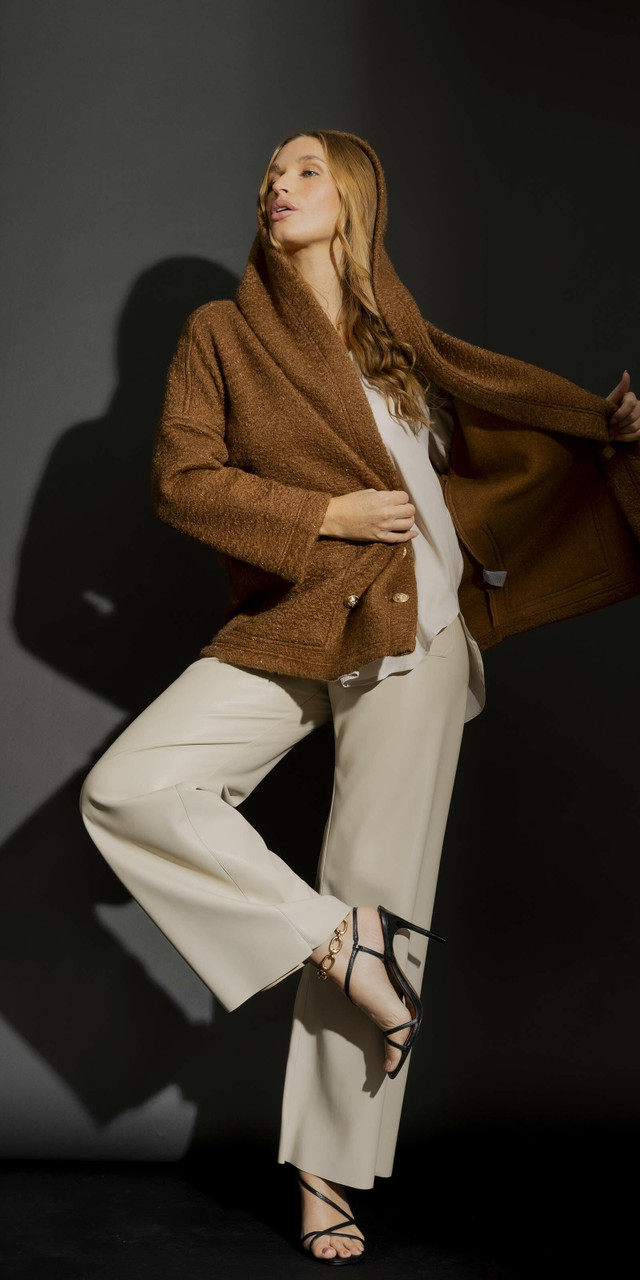 OI - MAY - Camel Hooded Coat, Ivory PU Pant