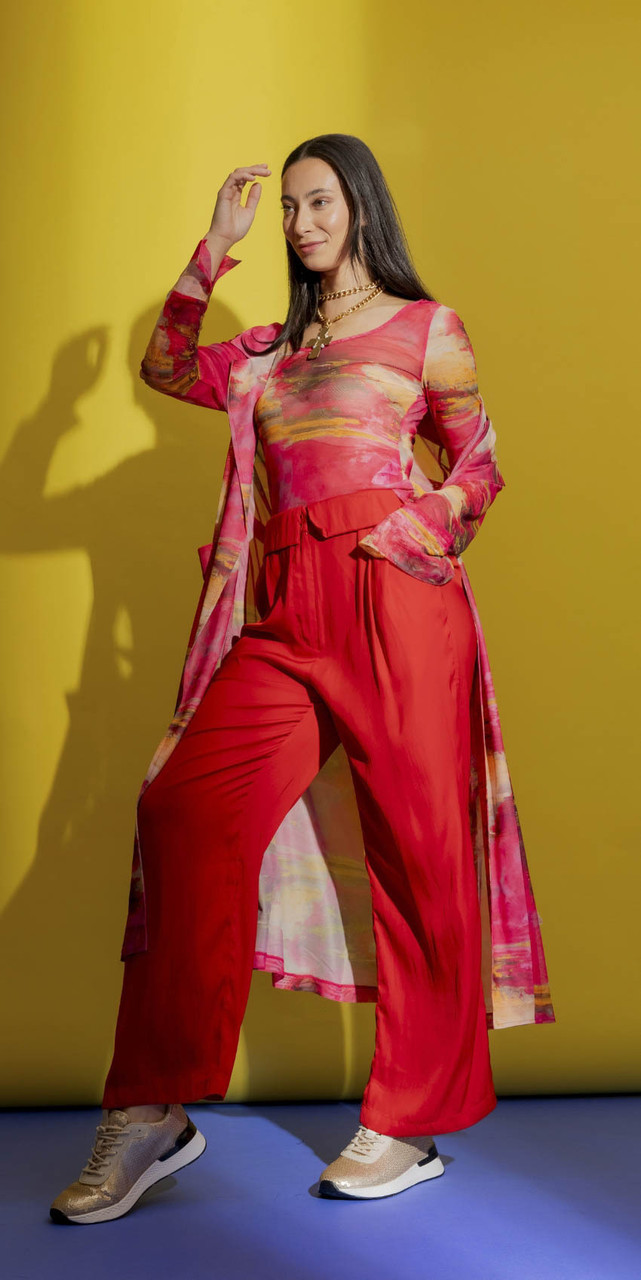 OI - DEC - Red Mesh Top and Silky Paperbag Pants