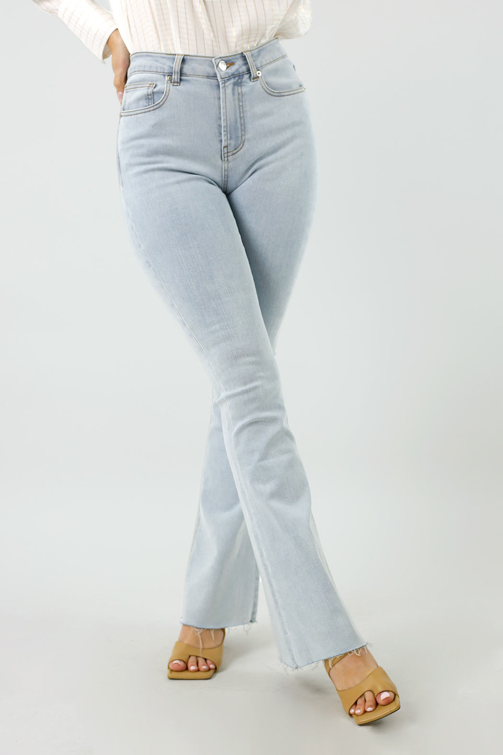 Light Blue Denim Flare Jean  Women's Jeans - Motto Fashions