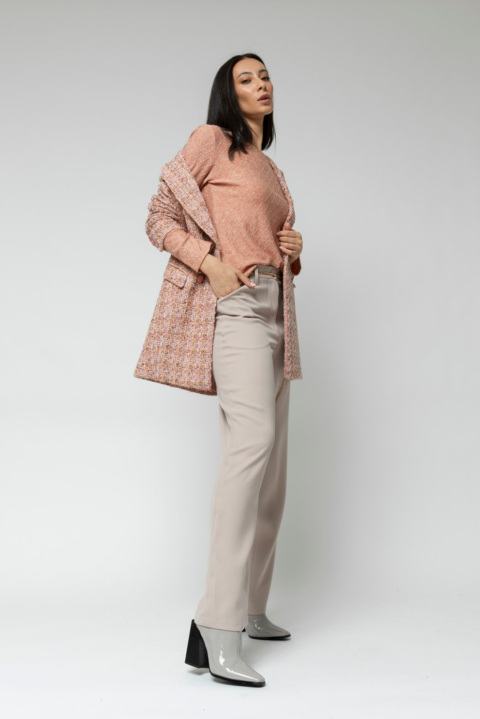 Tweed shimmer wide leg pants soft pink