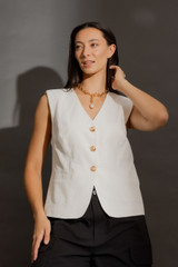 Ivory Sandwashed Linen Tailored Vest