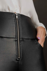 Black Waxed Zip Front Split Pant