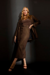 Chocolate Lurex Belted Midi Skirt