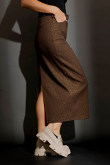 Chocolate Lurex Belted Midi Skirt