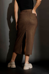 Chocolate Lurex Belted Midi Skirt