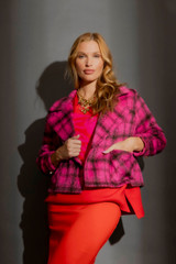 Pink Check Crop Astra Coat