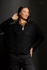 Black Fluffy Crew Neck Jumper