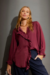 Wine Double Ruffle Blouse