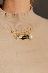 Gold Pin Brooch with Charms