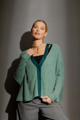 Teal Luxe Cut Out Rib Cardigan