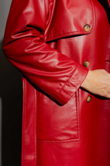 Motto Red Faux Leather Trench Coat