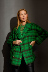 Green Check Hooded Crop Coat