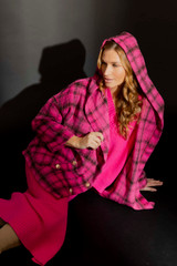 Pink Check Hooded Coat