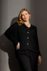 Black Fluffy Hood Cardi