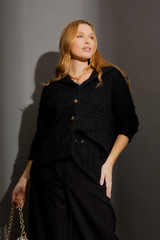 Black Fluffy Hood Cardi
