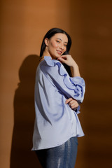 Blue Raglan Frill Shirt