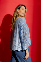 Blue Foil Scalloped Hem Top