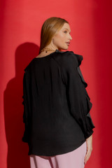 Black Raglan Frill Shirt