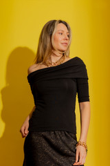 Black Tencel Off-Shoulder Top