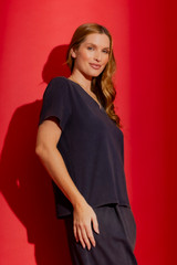 Washed Navy V-Neck Tee