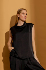 Black Silky Cowl Neck Top